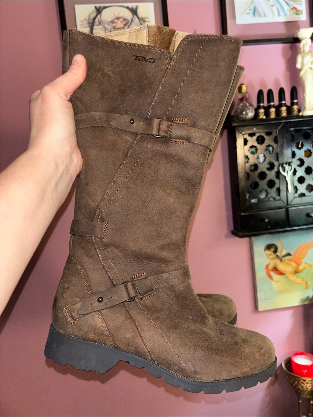 Teva De La Vina Brown Waterproof Leather Mid-Calf Riding Boots